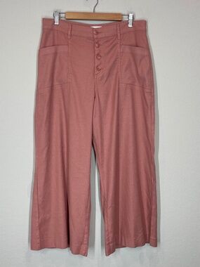 Evereve Women's 31 Joelle Wide Leg Linen Blend Pant Dustyrose Crop High Rise